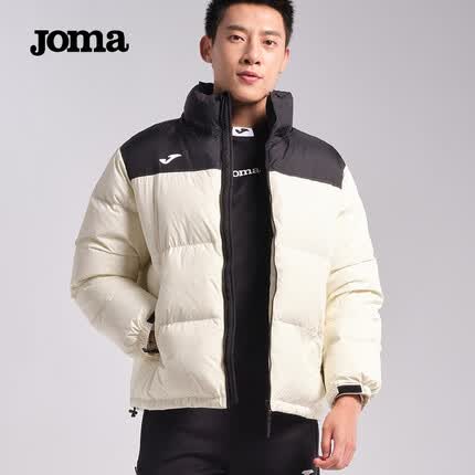 JOMA运动羽绒服男女冬季潮流短款宽松加厚鸭绒保暖抗皱拉链情侣款外套 白黑 L