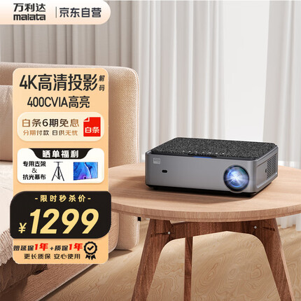 万利达（malata）RD-828高亮版 投影仪家用办公投影机（硬解4K分辨率 智能系统 AI语音 手机投屏 卧室投影）