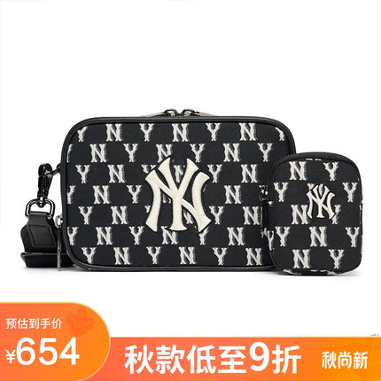 MLB官方 男女斜挎包复古老花运动休闲情侣3ACRS022N-50BKS纽约洋基队/黑色F