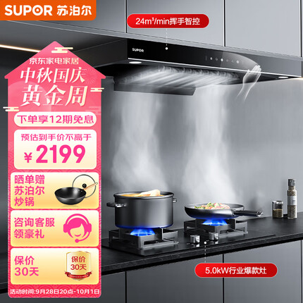 苏泊尔（SUPOR）抽油烟机燃气灶套装 欧式烟灶套装 24立方变频风压挥手智旋干洗吸油烟机DT39+Q5天然气
