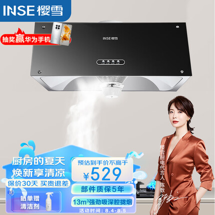 樱雪（INSE）抽油烟机 中式抽油烟机 大吸力吸油烟机 家用 一级能效 顶吸式烟机 单机 B2025