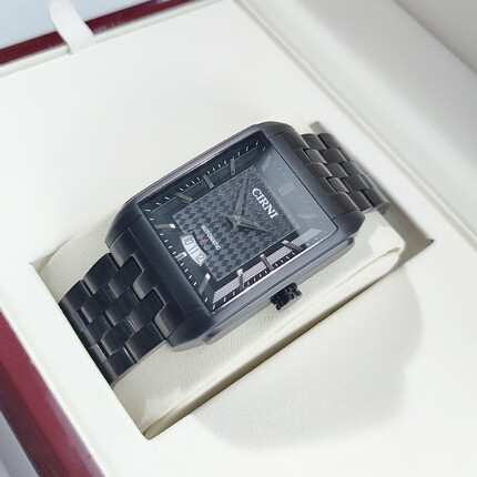 西亚尼（CIRNI）新品方形手表男精钢带2021新款商务休闲男士手表全自动机械表时尚潮流皮带防水 全黑钢带CI.6069M【精品推荐】