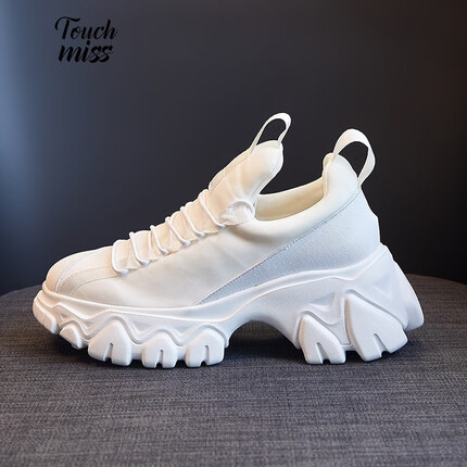 塔驰密司（TOUCH MISS）2023新品休闲鞋女松糕厚底休闲内增高8cm显瘦百搭潮FQ2023138 白色 34