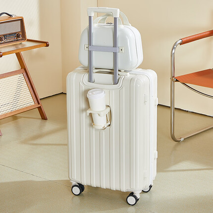 古思驰大学生行李箱子母箱女男24学生万向轮大容量旅行密码箱子母拉杆皮 谷物白子母箱杯架款921# 挂钩款 24寸【推荐尺寸