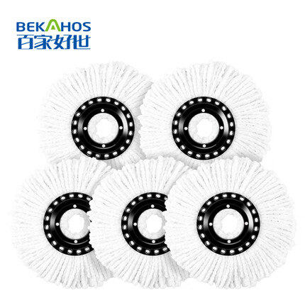 百家好世 超细纤维拖布头替换旋转拖把头吸水墩布头替换装 白色5个装