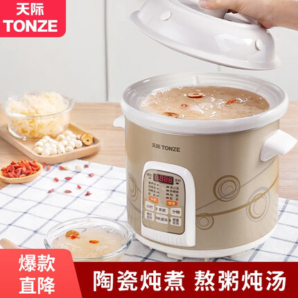 天际(TONZE)快炖电炖锅 家用全自动煲汤锅智能电炖盅陶瓷内胆多功能煮粥神器炖汤锅熬粥锅20CWD 2升(适合2~3人)