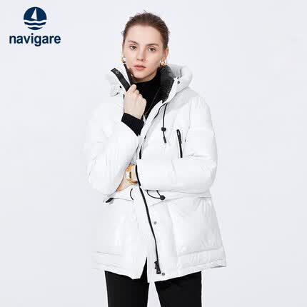 Navigare 意大利小帆船女士羽绒服冬季亮面厚款保暖外套2341642011 漂白 M 