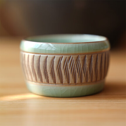 简匠 汝窑豆绿重工鼓杯 豆绿鼓杯