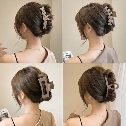 璞韵（PUYUN）法式抓夹女夏季大号后脑勺发夹发卡鲨鱼夹感发抓头发夹子头饰 奶茶四件套（小仙女选择99%）