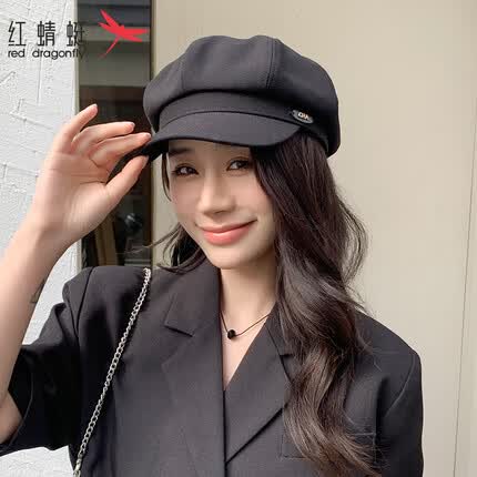 红蜻蜓贝雷帽女四季网红ins百搭八角画家帽子女款英伦复古显脸小蓓蕾帽