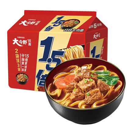 今麦郎方便面 大今野1.5倍 红烧牛肉面 5连包133g*5袋