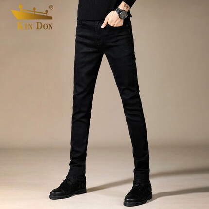KIN DON金盾牛仔裤男修身男士秋季直筒韩版潮流休闲百搭长裤子黑色31码