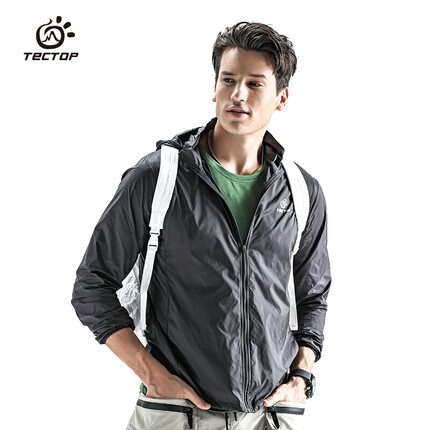 探拓（TECTOP）皮肤风衣 户外情侣款轻薄透气可收纳男皮肤风衣防晒衣 JL3009 男款烟灰色L