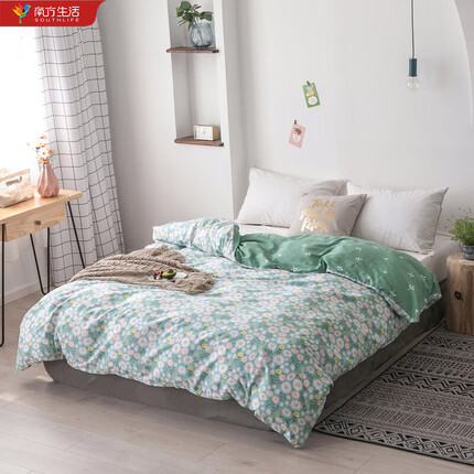 南方生活家纺 纯棉被套 单双人被罩单件 宿舍全棉被套加厚可裸睡可定制 ML韩式清新 被套1.5床单1.6三件套