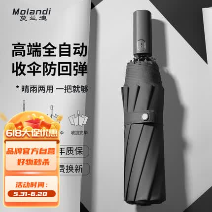 莫兰迪（Molandi）自动雨伞防反弹京纯素色折叠伞东商务伞营女双人遮阳晴雨两用 商务黑