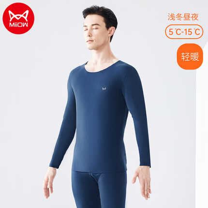 猫人MiiOW男士保暖内衣男阳离子秋冬保暖加厚随型裁双面绒女秋衣秋裤基础打底套 （（双面磨毛）深海蓝 XL