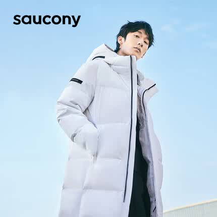 Saucony索康尼男子羽绒服运动休闲保暖连帽外套白色XL