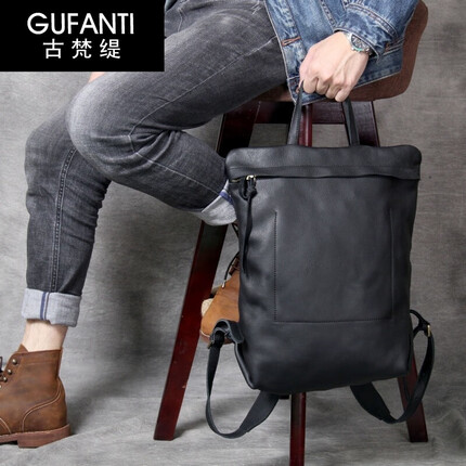 古梵缇双肩包男 商务牛皮大容量双肩包男士出差旅行背包百搭 gftx-282 黑色 GUFANTI