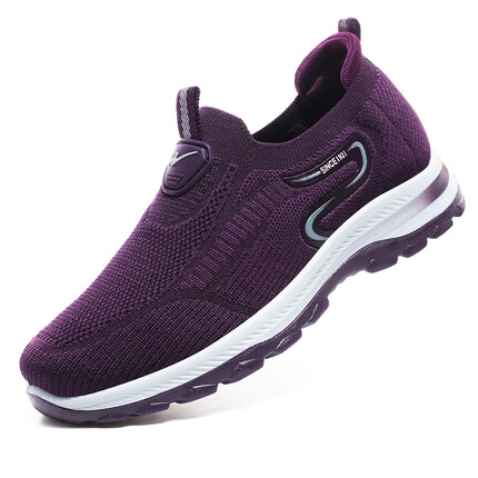 双星八特女鞋网面透气一脚蹬休闲鞋老北京布鞋中老年健步鞋 1096 紫色 38