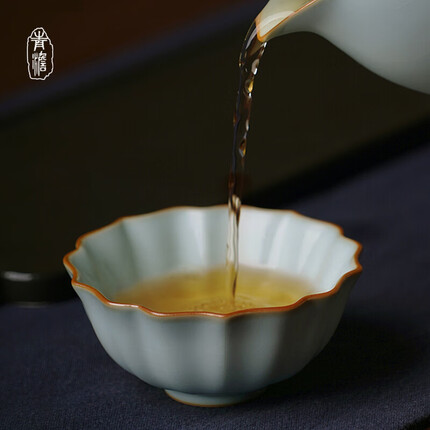 青澹汝窑茶杯主人杯开片冰裂天青色汝瓷茶杯功夫茶茶具景德镇手工陶瓷