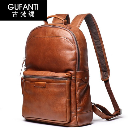 古梵缇男士双肩包背包 大容量牛皮商务双肩包户外旅行双肩包书包gftx-24 复古棕 GUFANTI