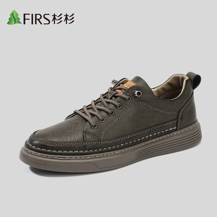 杉杉(FIRS)男鞋春秋季商务休闲鞋男士英伦皮板鞋工装运动鞋子男 卡其 40
