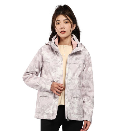 悍途户外冲锋衣秋冬新款防风保暖女士三合一登山服两件套 粉紫 M