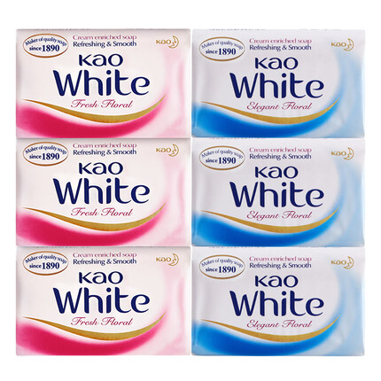 花王(KAO)原装进口香皂130g*6块装 玫瑰红+牛奶白 优雅花香肥皂沐浴皂