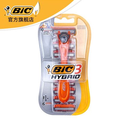 比克(BIC)法国品牌 男士三层剃须刀 轻便手动不锈钢浮动刀头刮胡刀(1柄+6刀头)