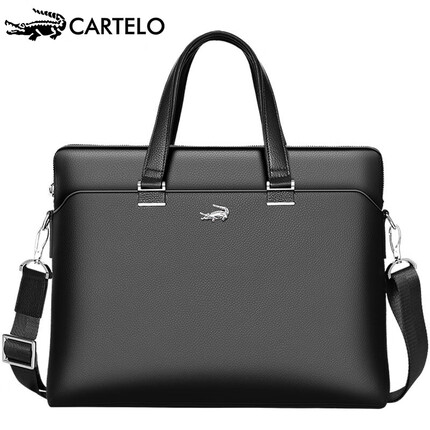卡帝乐鳄鱼公文包潮流时尚男包休闲商务包包大容量横款手提包黑色生日礼物