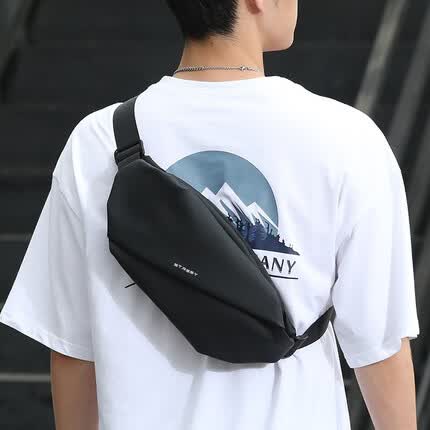 Landcase 斜挎包男士潮牌胸包散步多功能运动腰包单肩跨包轻便手机小背包 4171黑色