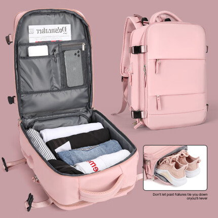 Landcase旅行包女大容量双肩包多功能电脑背包出差旅游行李包 1637粉色