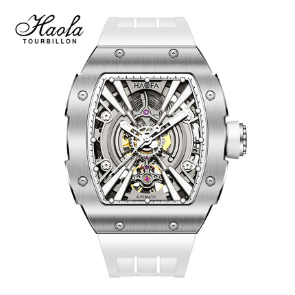 豪法男士手表时尚双面镂空自动机械表个性夜光防水运动潮流腕表 时尚白 双面镂空/80小时动能