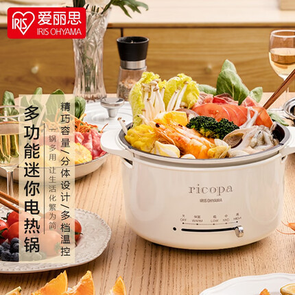 爱丽思电煮锅多功能家用学生宿舍煮面电炒菜炒锅蒸煮一体锅电火锅 优雅白
