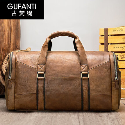 古梵缇旅行包男 大容量行李包头层牛皮短途旅行包复古手提旅行袋时尚潮流旅行包 gftx-127 棕色