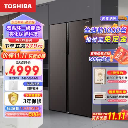 东芝（TOSHIBA）本色系列 对开双开门大容量家用电冰箱一级能效雾化保鲜风冷无霜 GR-RS575WE-PM137绸缎灰