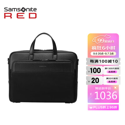 Samsonite/新秀丽商务公文包男士简约时尚手提包15.6英寸电脑包单肩包大容量尼龙PU皮革 QK1*09002 黑色