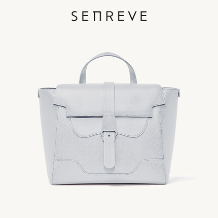 SENREVE 大号Maestra大师包荔枝纹真皮单肩斜挎大容量通勤背包女 冰灰色