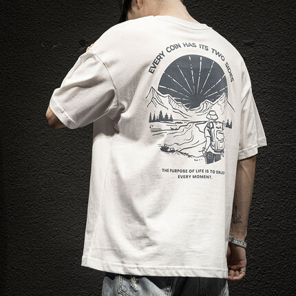 名面潮牌印花短袖t恤男纯棉半袖男士五分袖男生夏季宽松休闲体恤衫 白色 M【105-120斤】