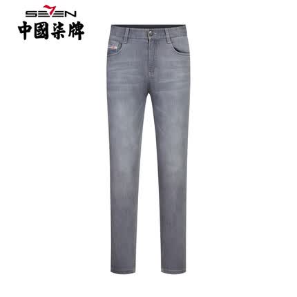 【商场同款】柒牌牛仔裤男2022夏季新款时尚潮流休闲含麻直筒长裤 炭灰 32