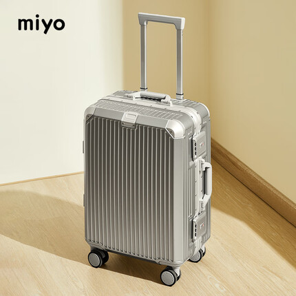 Miyo行李箱铝框新款拉杆箱大容量结实耐用登机箱学生密码旅行箱20英寸 太空银-防刮铝框版 24寸