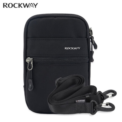 岩途（rockway） 户外腰包考杜拉尼龙手机腰包男双层穿皮带多功能休闲腰包挎包耐磨便携斜跨包小背包 金属logo黑+肩带 均码