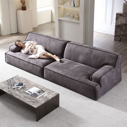 欧荷家具意式极简布艺沙发直排四人位小户型网红奶油诧寂风磨砂布艺沙发 进口科技布款 外径1.2米【羽绒座包】