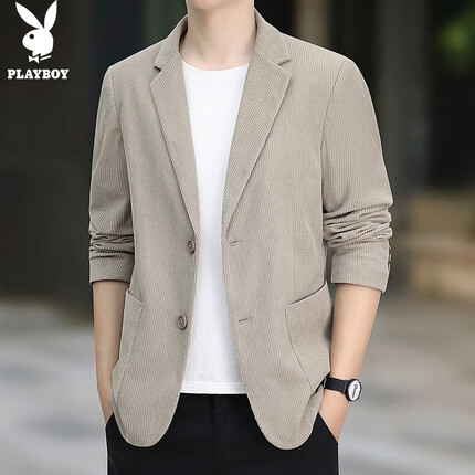 花花公子（PLAYBOY）西服男西装男士休闲外套男装灯芯绒秋冬季潮流正装 灰色 3XL