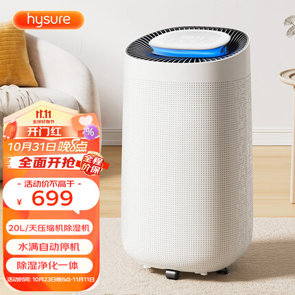 hysure 除湿机家用20L/天大功率抽湿机地下室干衣去湿净化三合一除湿器 除湿净化干衣一体机