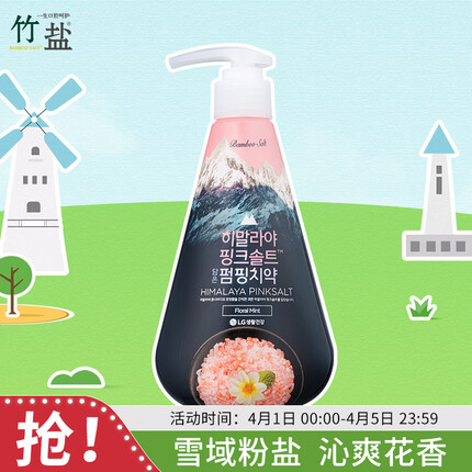 竹盐 韩国进口喜马拉雅粉盐派缤按压式牙膏285g（清幽花香）清新口气