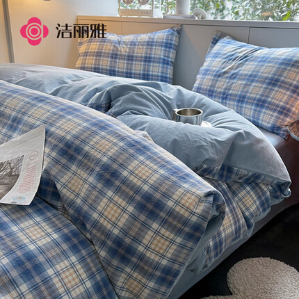 洁丽雅（Grace）被套单件A类磨毛被单加厚被罩被子套床上用品套件 蓝格1.5*2米