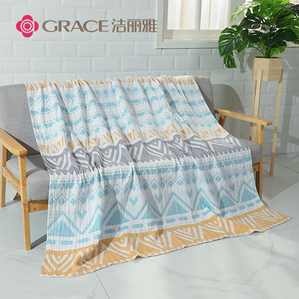 洁丽雅 Grace 毛巾被夏凉被子薄空调被婴儿毯纱布毯子单人双人纯棉成人全棉春秋盖毯毛毯 巴洛克黄150*200cm