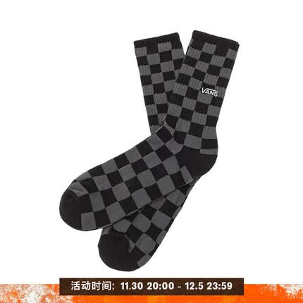 VANS范斯官方 男子袜子长袜棋盘格运动休闲 黑色/炭灰色 均码