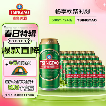 青岛啤酒（TsingTao）经典（1903）10度500ml*24听 大罐整箱装 口感醇厚